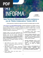 RT Informa N. 21 Outubro - Nota Tecnica Do Ministerio Do Trabalho Esclarece o Uso de Robos Colaborativos Frente a NR 12