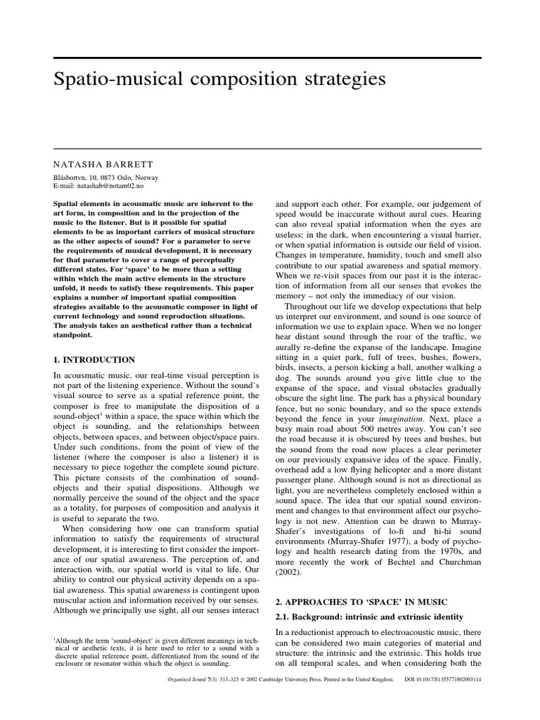 Spatial Strategies in Acousmatic Music | PDF | Sound | Perception