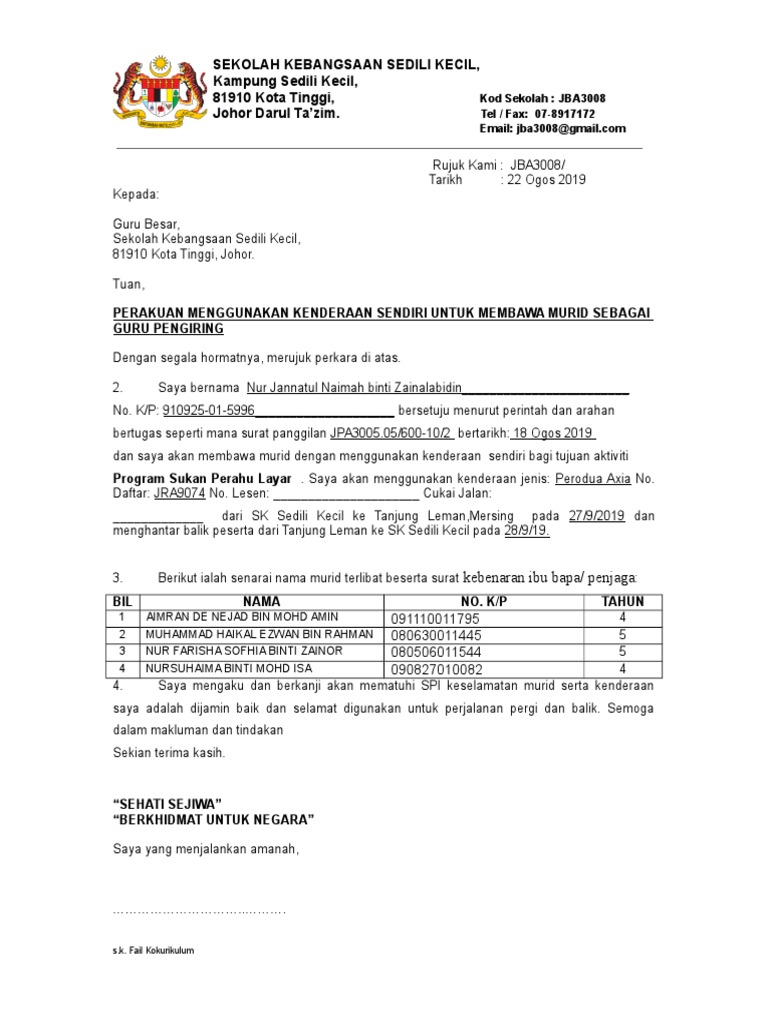 Surat Kebenaran Bawa Kenderaan Sendiri Pdf