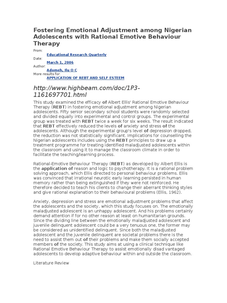 Emotional adjustment questionnaire picture