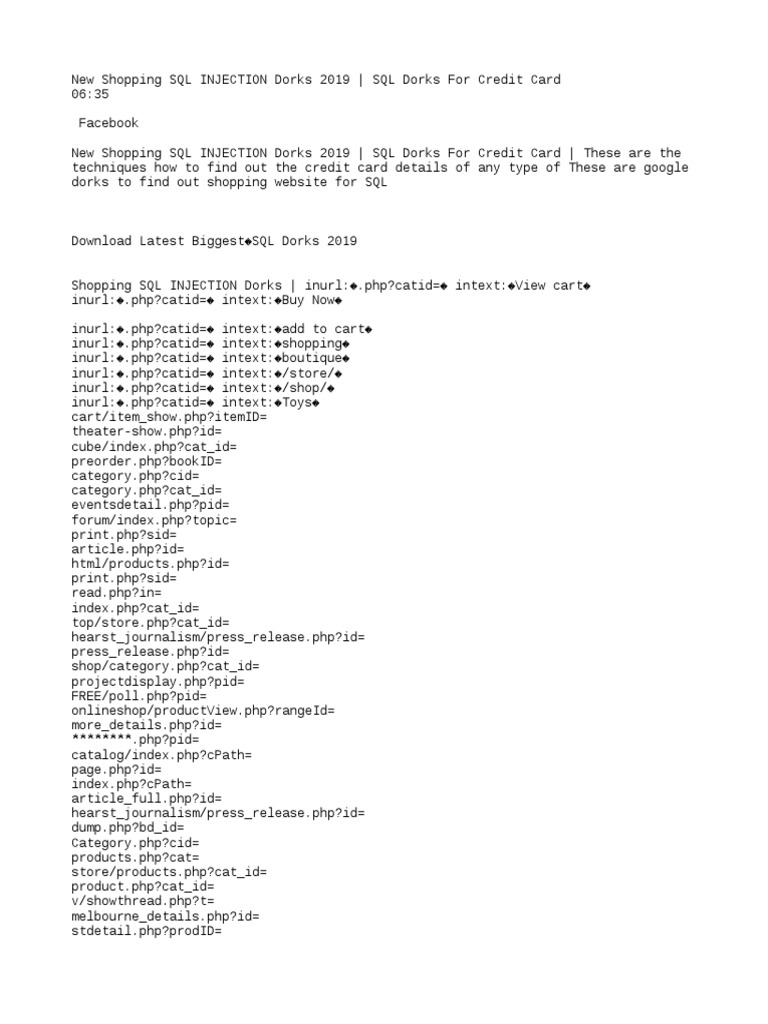New Shopping SQL INJECTION Dorks 2019 SQL Dorks For Credit Card.txt | Human-Computer Interaction ...
