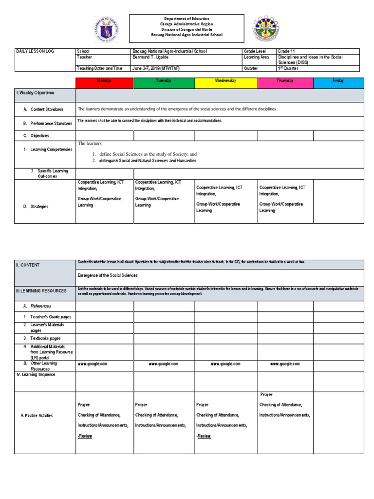 Grade 11 Social Sciences Lesson Plan | PDF | Social Science ...