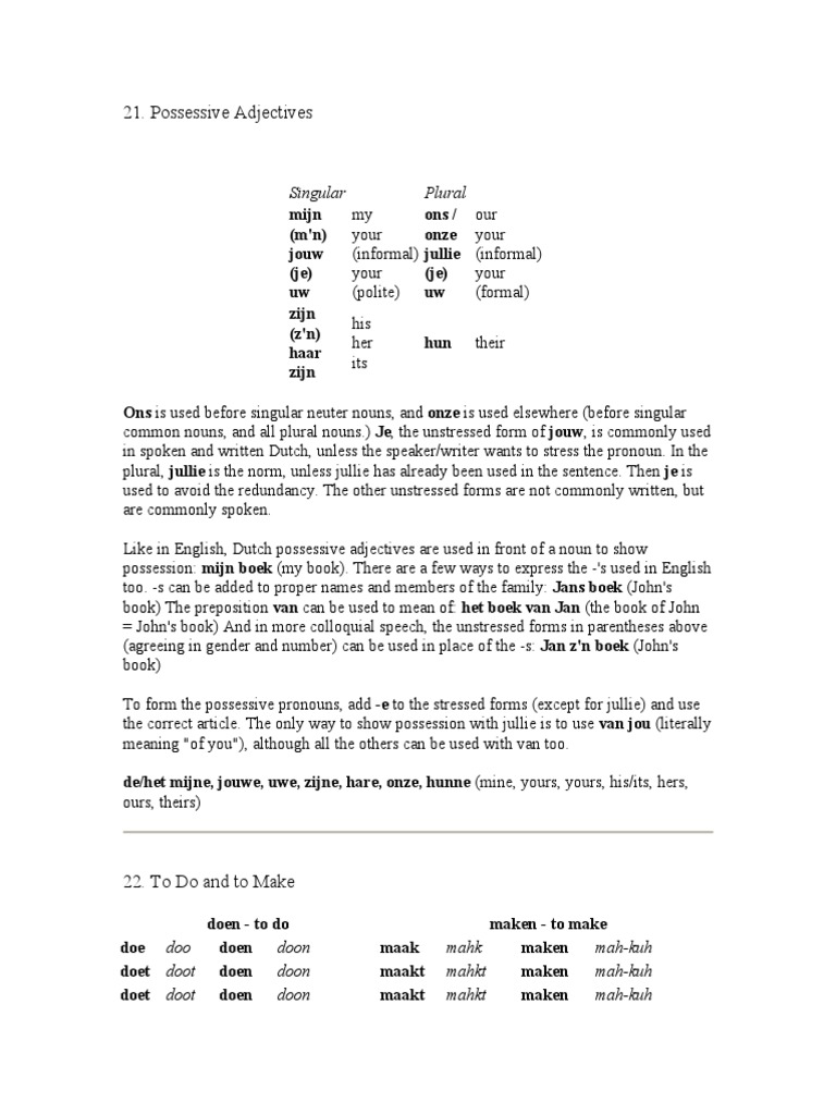 Possessive Adjectives Singular Plural PDF Language Mechanics