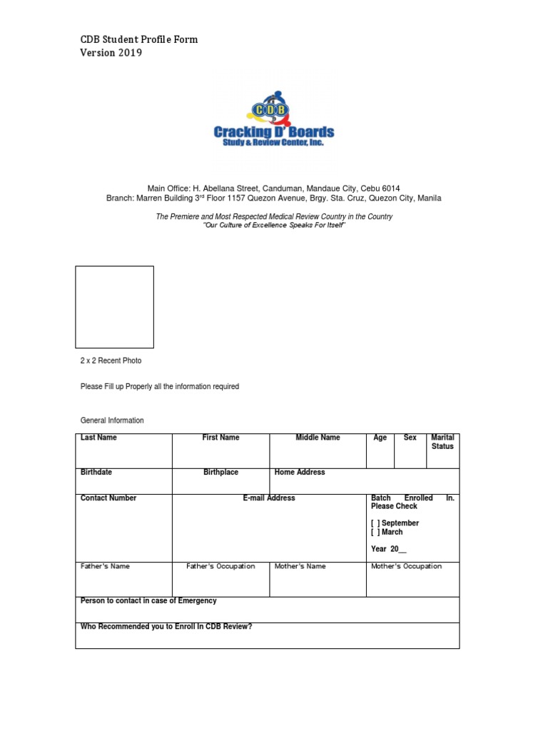 CDB Student Profile Form | PDF | Physician | Doctor Of Medicine