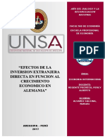 “Efectos de La Inversion Extranjera Directa en Funcion Al Crecimiento Economico en Alemania”