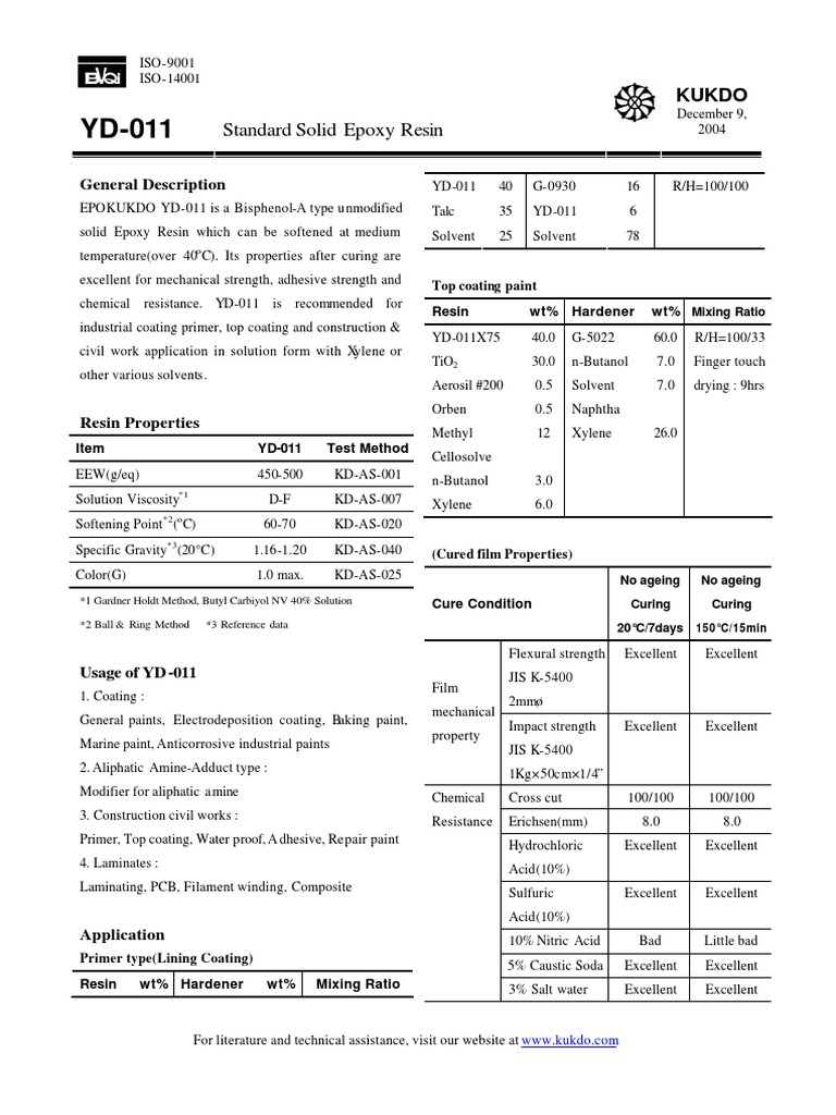 Analysis of the Properties and Applications of Epoxy Resin YD011 PDF