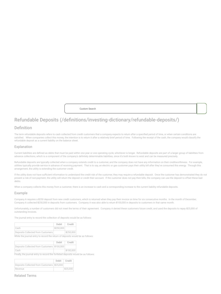 Refundable Deposits PDF Debits And Credits Economies