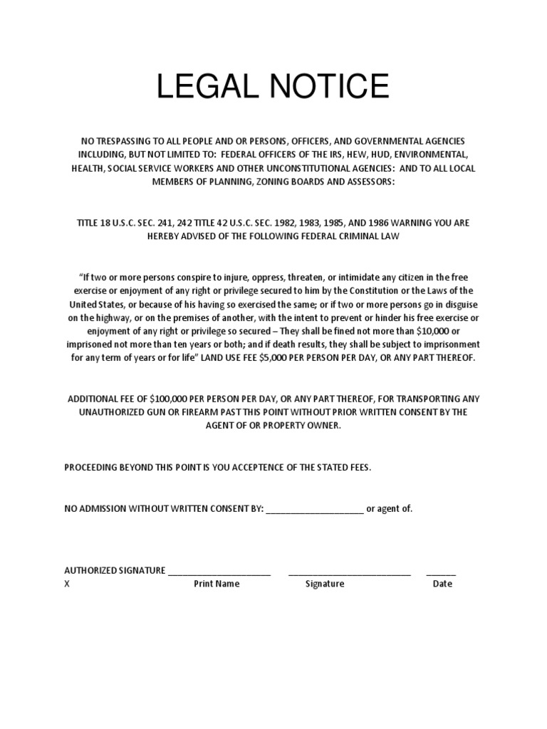 Legal Notice: No Trespassing Warning | PDF | Social Science | Law