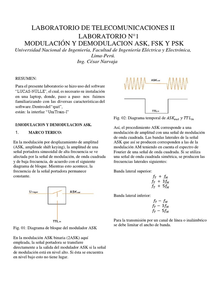 Informe Labo Tele 2 Ask FSK PSK | PDF | Modulación | Modulación de ...