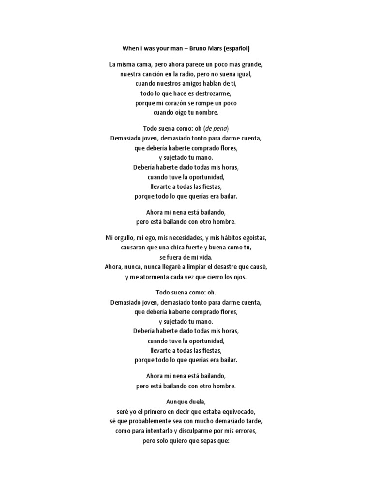 When i was your man bruno mars letra espa ol pdf