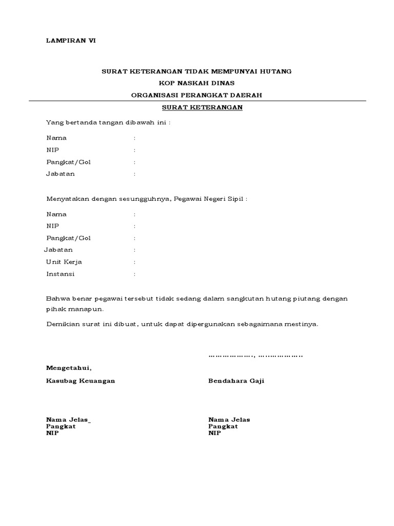 Surat Pernyataan Tidak Punya Hutang Pdf