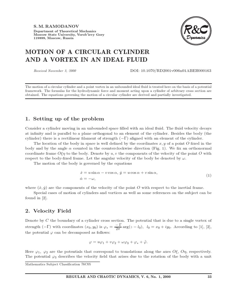 Cylinder and Vortex Motion in Fluid Dynamics | PDF | Vortices | Velocity