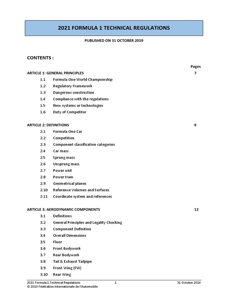 2021 formula 1 technical regulations 2019 10 31 pdf f d ration