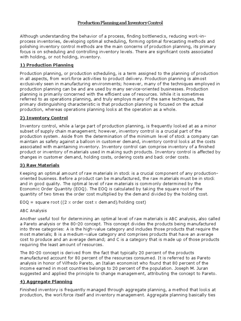 Production Planning And Inventory Control Pdf Inventory