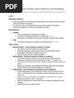 Lecture 3 - Types of Data, Data Collection and Sampling: Notes