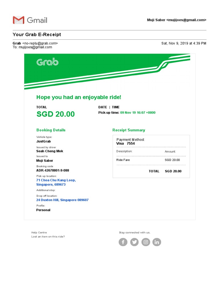 Grab E-Receipt for Ride Booking | PDF