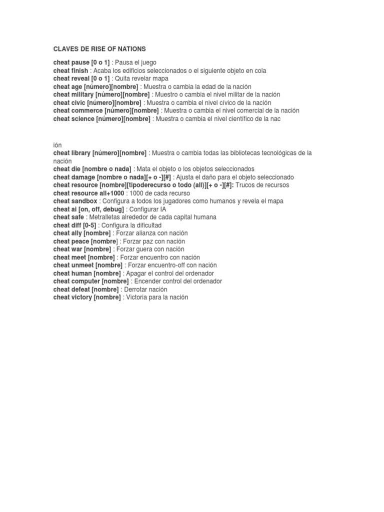 Claves de Rise of Nations PDF