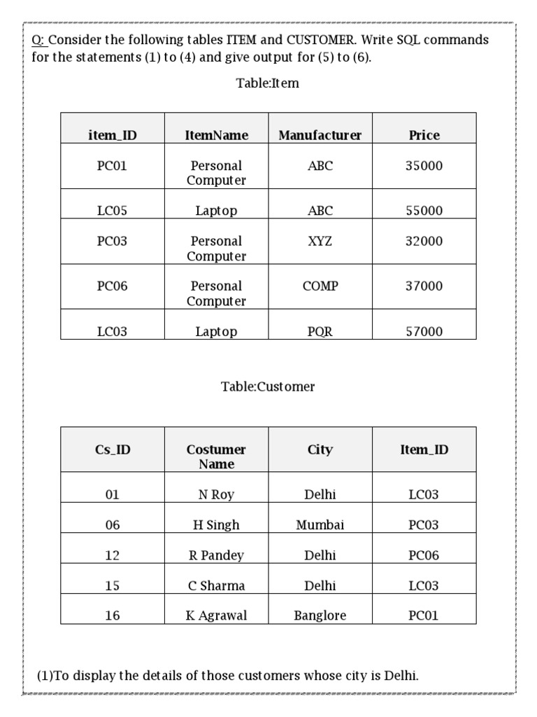 SQL Programs For Class 12th C++ Practical File | PDF | Information ...