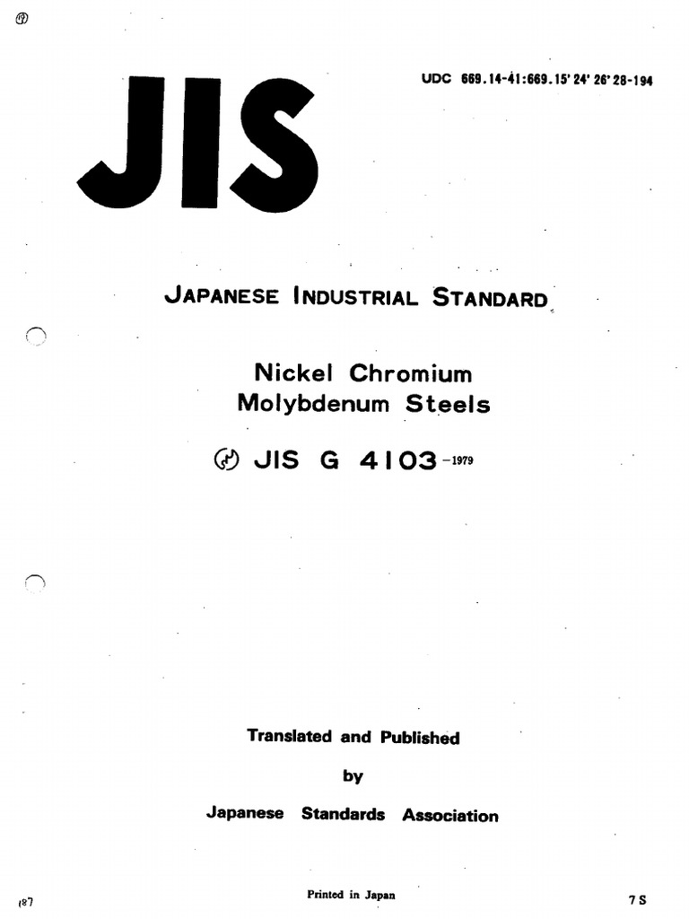 JIS G4103 1979 Nickel Chromium Molybdenum Steels PDF