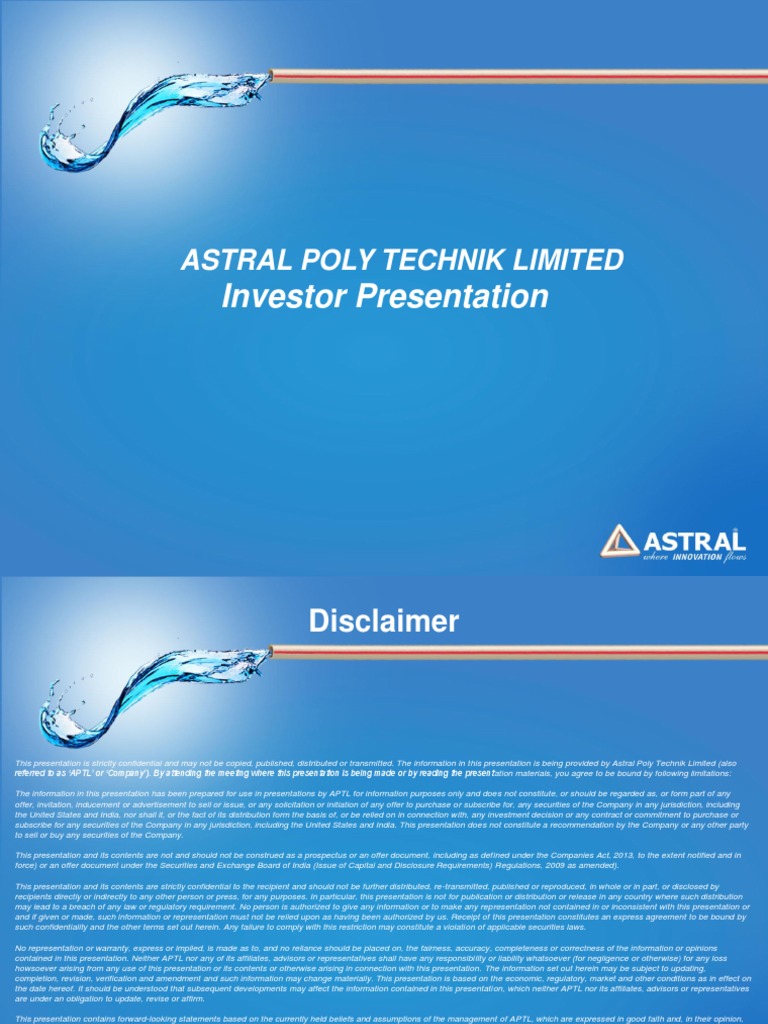 Investor Presentation Astral Poly Technik Limited PDF Plumbing