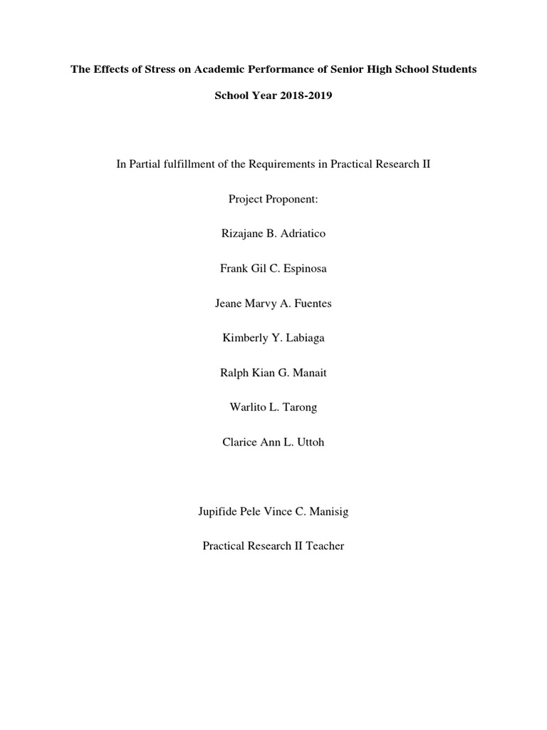 Stress Impact on SHS Academic Performance | PDF | Stress (Biology ...