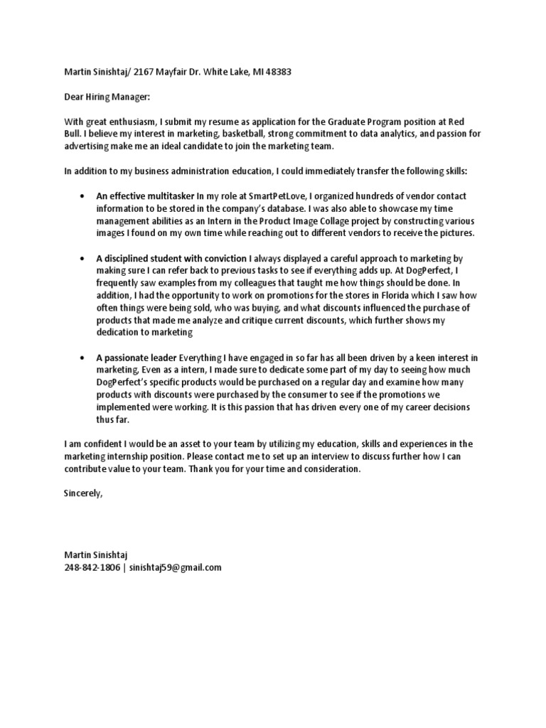 Red Bull Graduate Program Application | PDF