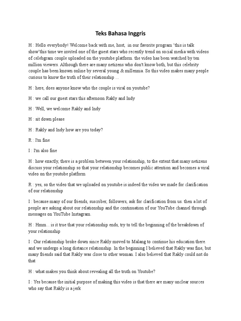Teks Bahasa Inggris | PDF | You Tube