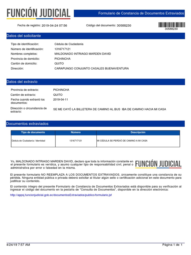 Datos del solicitante Formulario de Constancia de