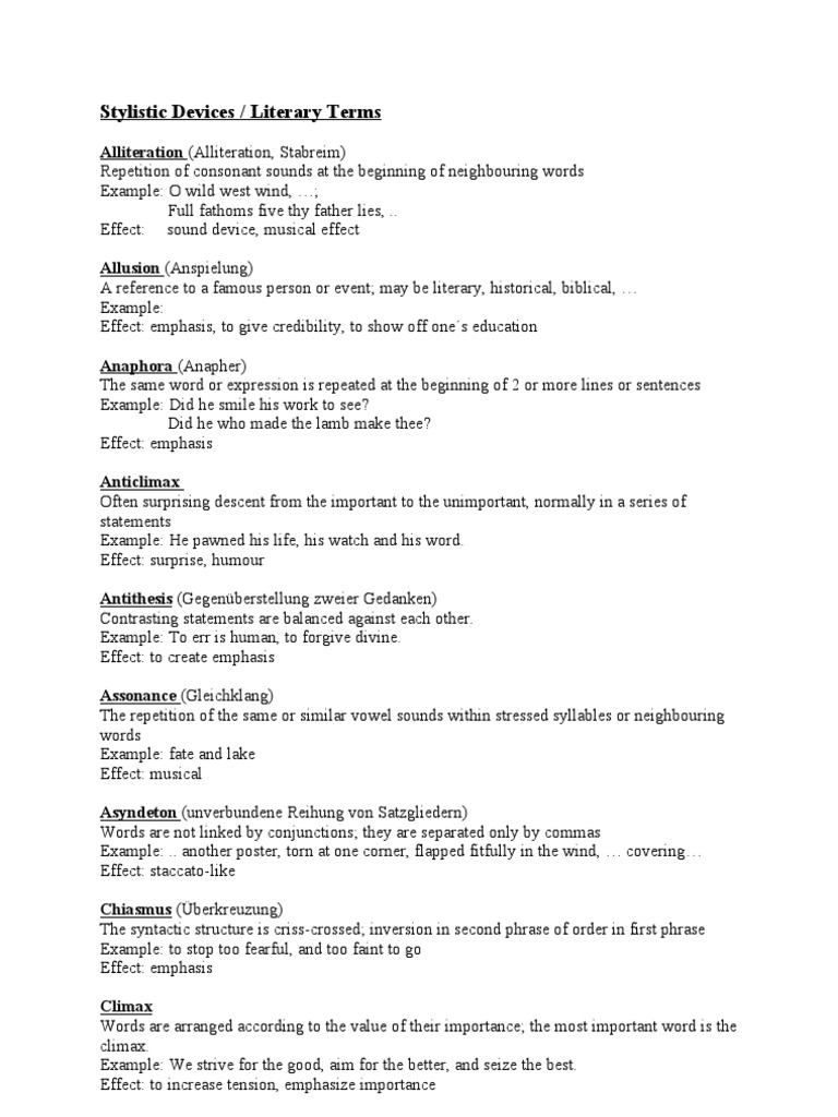 Stylistic Devices / Literary Terms Alliteration (Alliteration