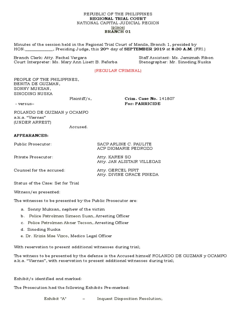 Court Session Minutes: Parricide Case | PDF | Prosecutor | Witness