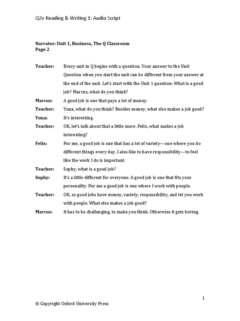 Q2e Rw1 Q Classroom Audioscripts | PDF | Self-Improvement