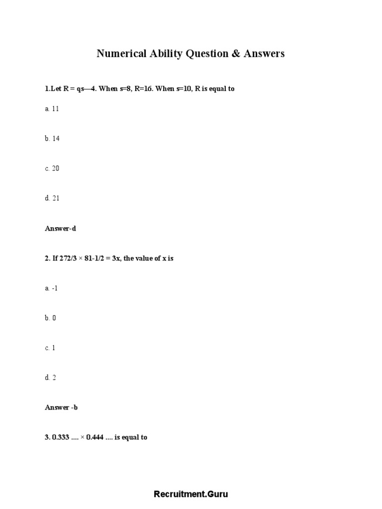 Numerical Ability Practice Questions | PDF | Speed | Area