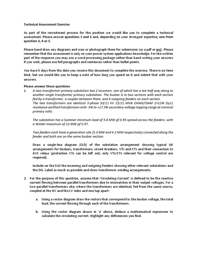 Technical Assessment Exercise | PDF | Electrical Substation | Transformer