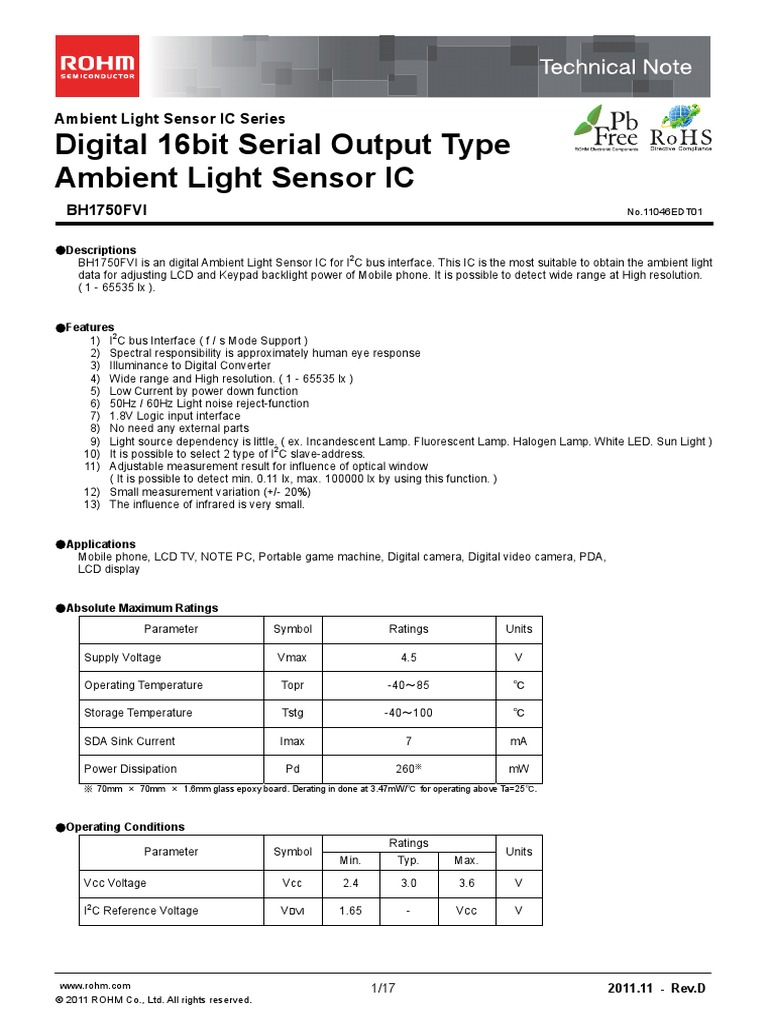 BH1750 Humidity Datasheet | PDF | Electrical Engineering | Electronic ...