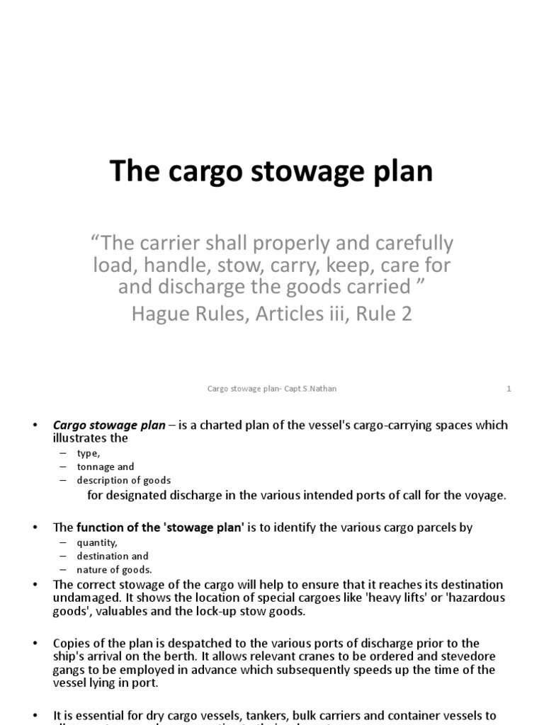 The Cargo Stowage Plan | PDF | Cargo | Bill Of Lading