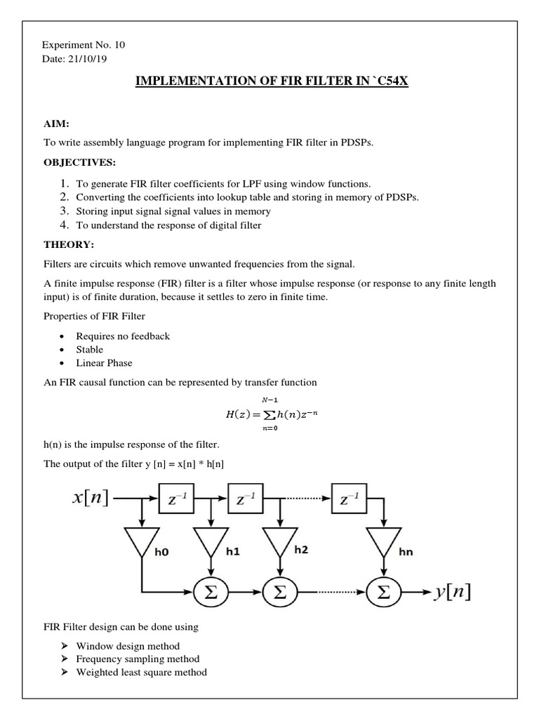 FIR Filter Implementation in C | PDF | Filter (Signal Processing ...