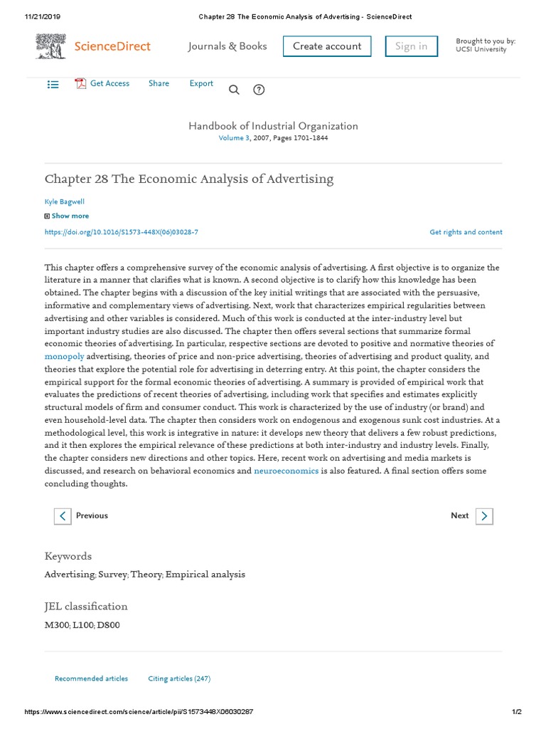 Chapter 28 The Economic Analysis of Advertising ScienceDirect PDF