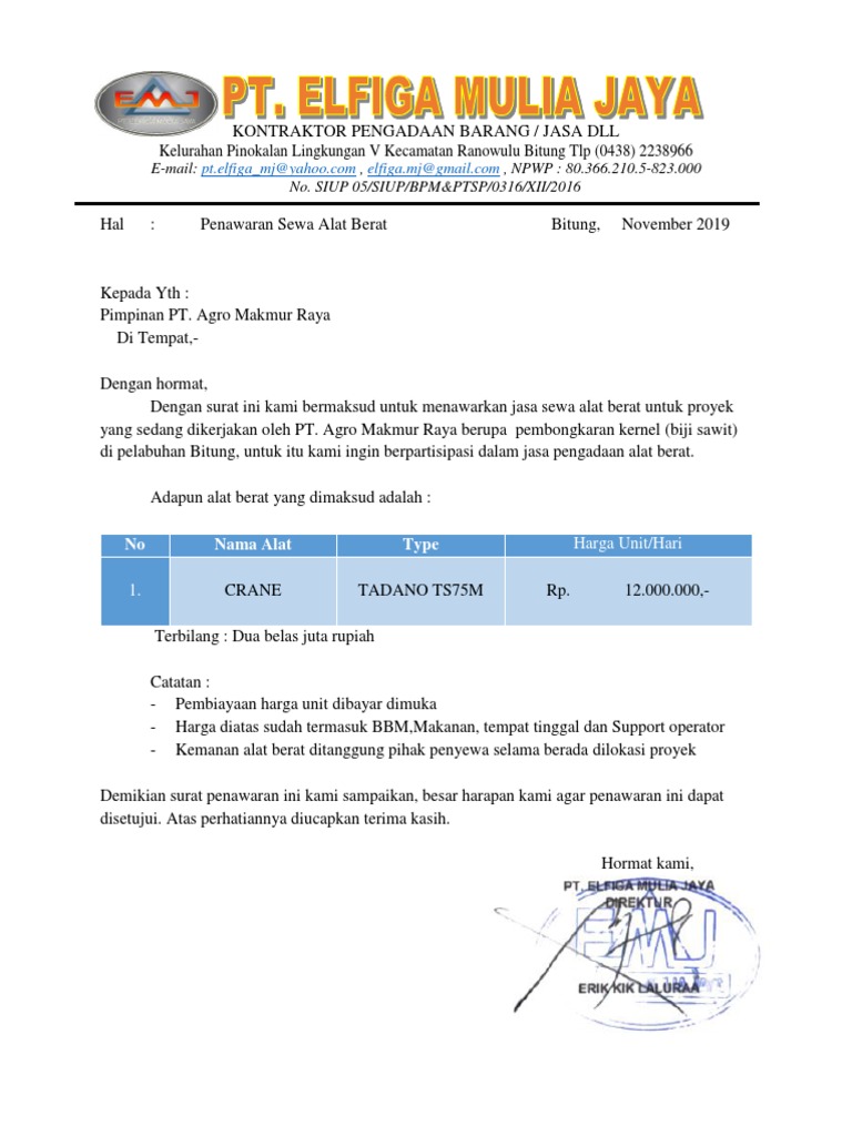 Contoh Surat Pelantikan Operator Crane