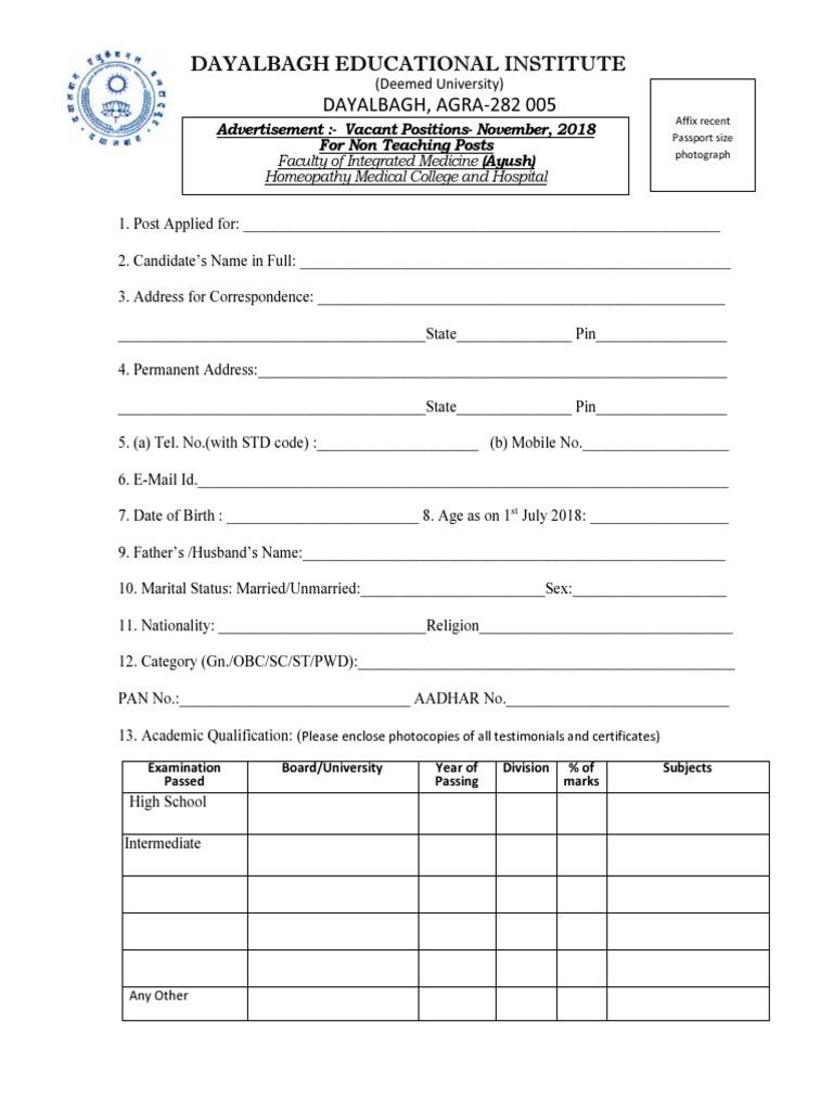 Application Form for Non-Teaching Posts | PDF | Government | Business
