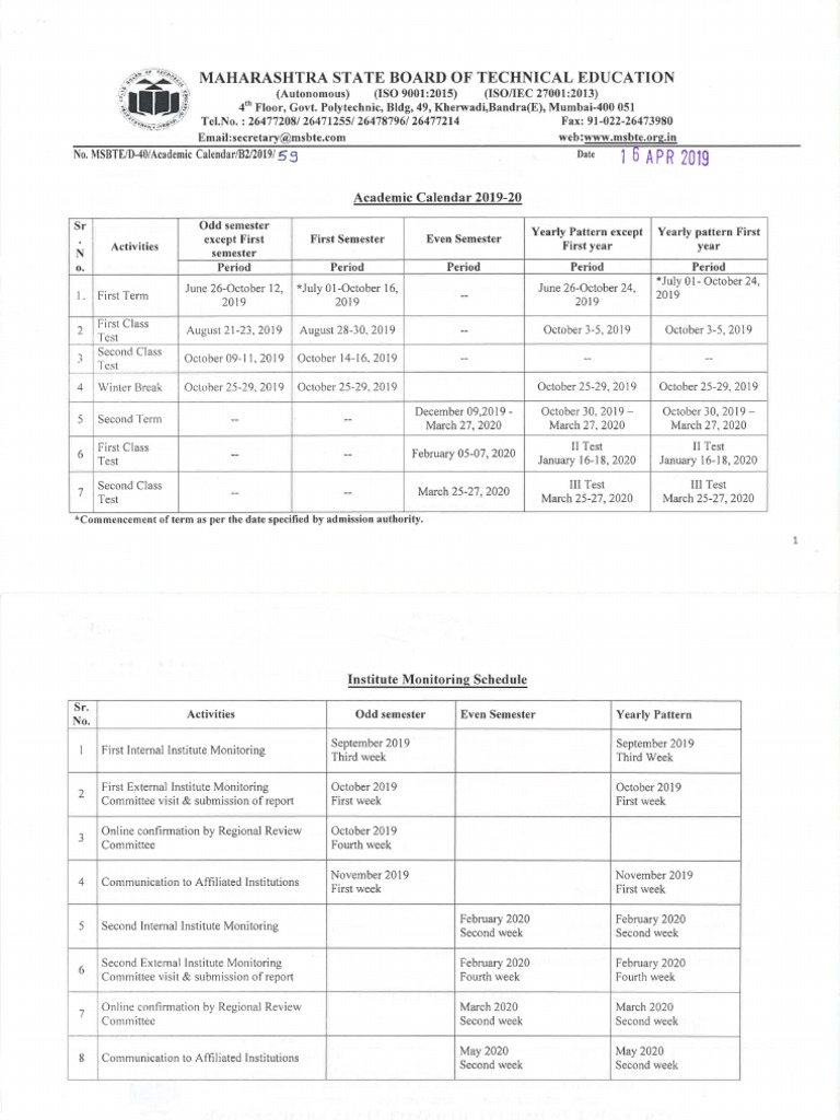 Academic Calendar 201920