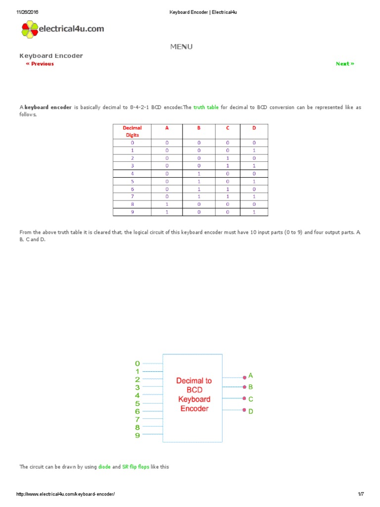 Keyboard Encoder Electrical4u PDF Logic Gate Binary Coded Decimal