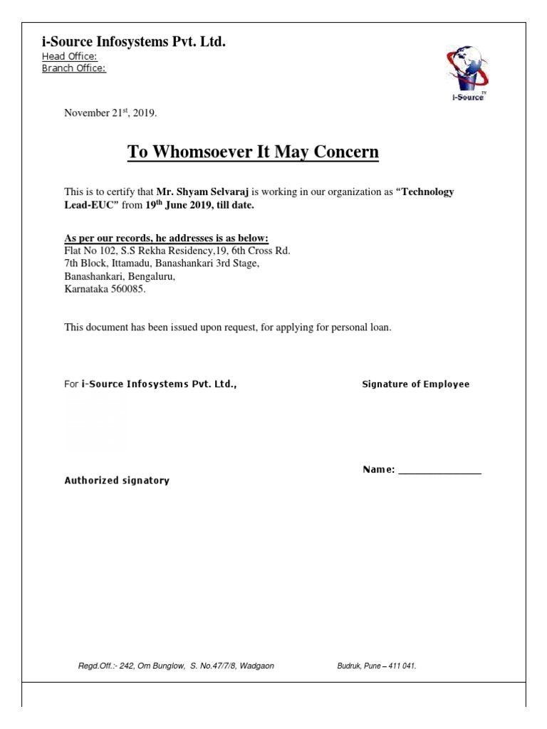 Shyam Selvaraj - Working Letter | PDF | Career & Growth | Business