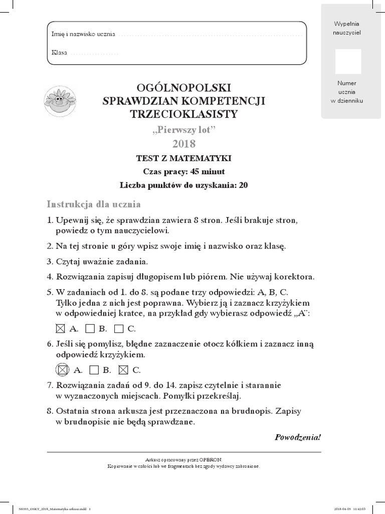 Testy Do Wydrukowania Z Matematyki Dla Klas 3