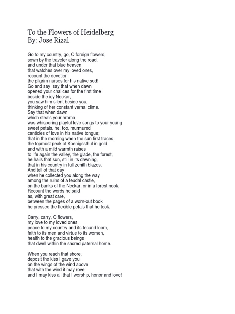 To The Flowers of Heidelberg By: Jose Rizal | PDF