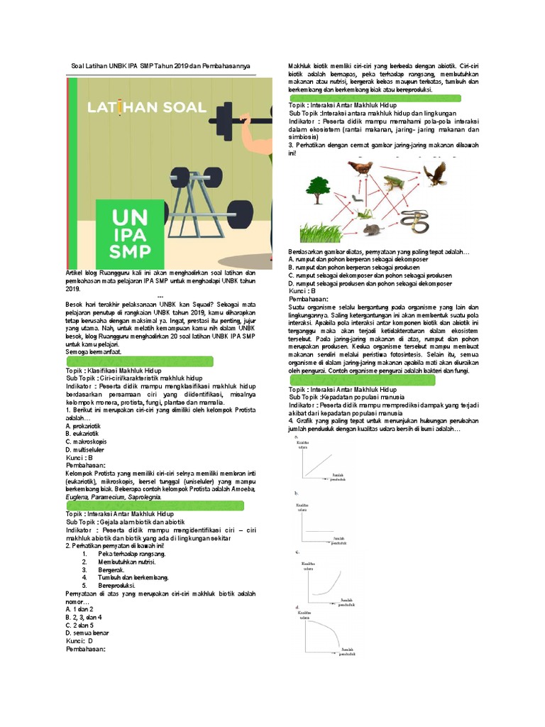 Soal Latihan Unbk Ipa Smp Tahun 2019 Dan Pembahasannya