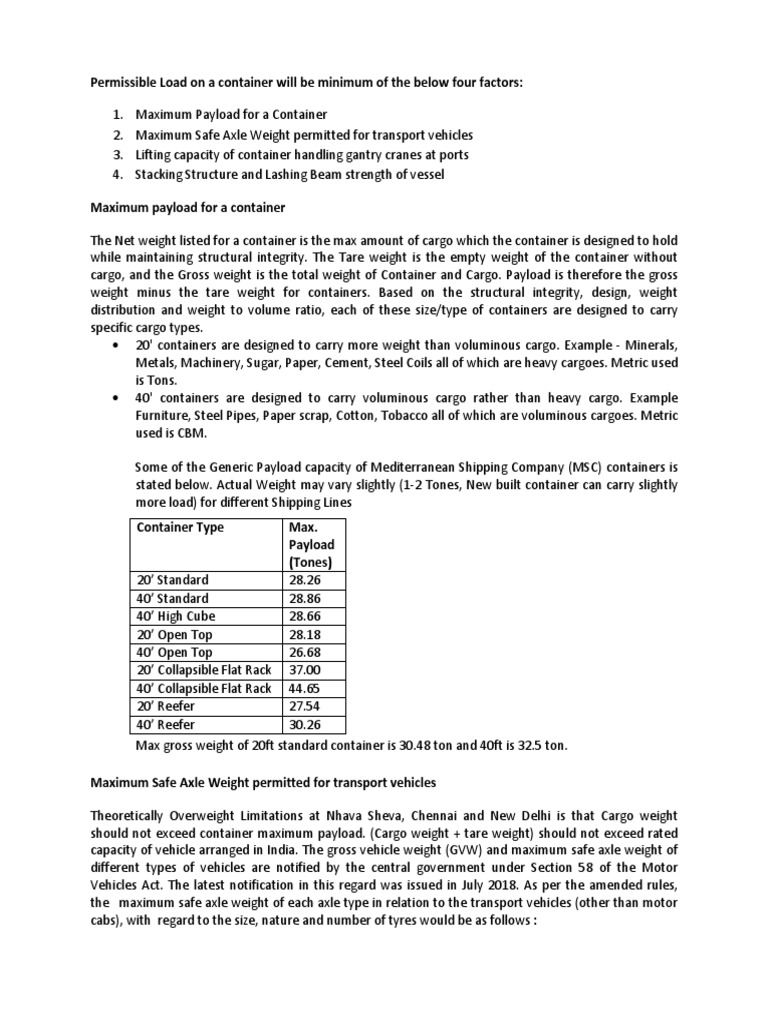 Container Payload and Transport Limits | PDF | Containerization | Semi ...