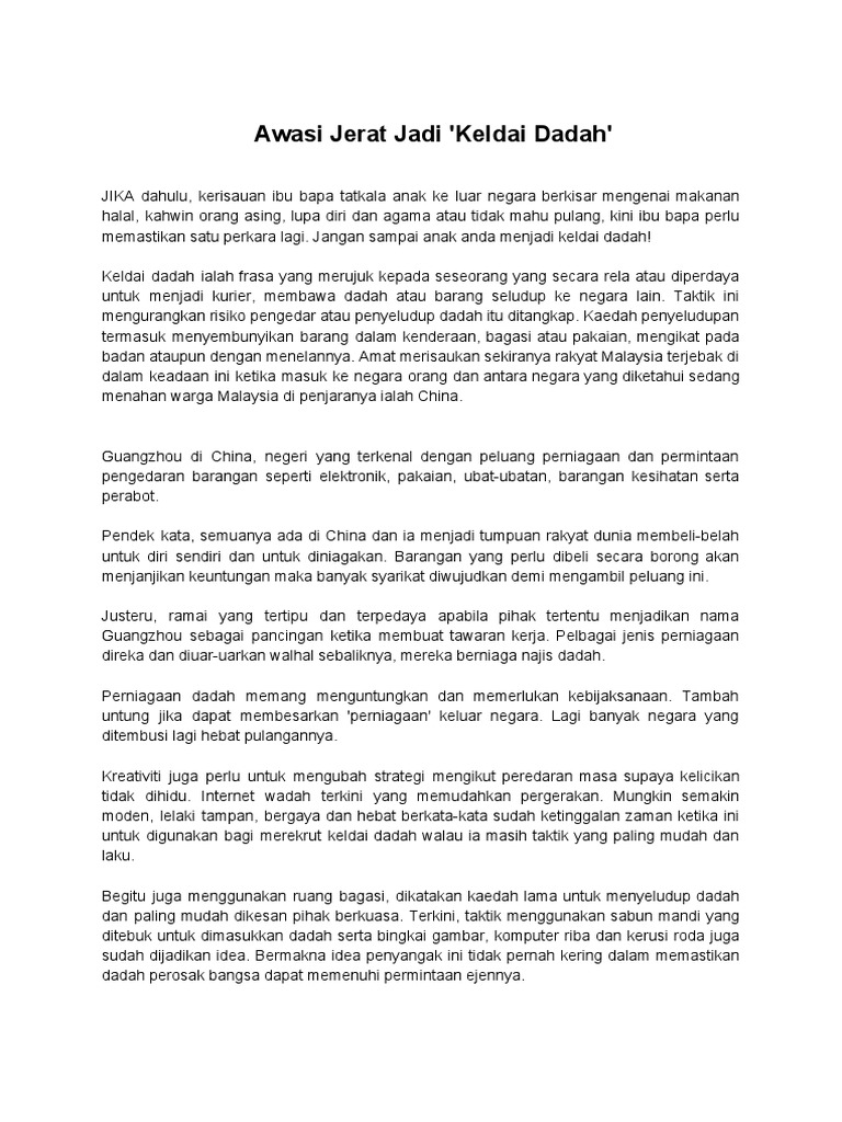 Awasi Jerat Jadi Keldai Dadah Pdf
