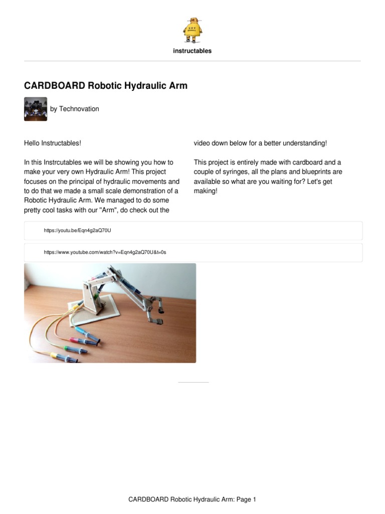 cardboard hydraulic arm plans