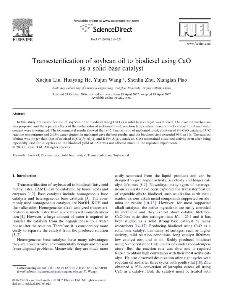 Transesterification of Soybean Oil To Biodiesel Using Cao As A Solid