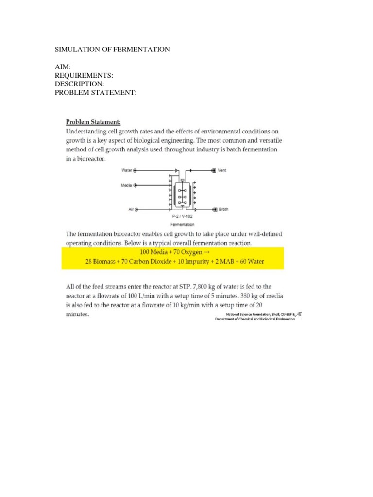 Simulation of Fermentation | PDF | Fermentation | Stoichiometry